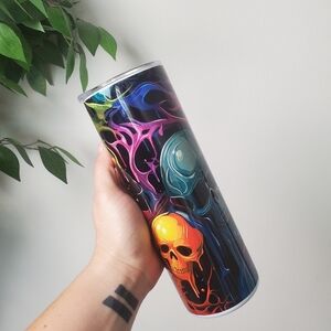 NEW Rainbow Sugar Skull Fire Drip Halloween Themed Tumbler 20oz Stainless Steel